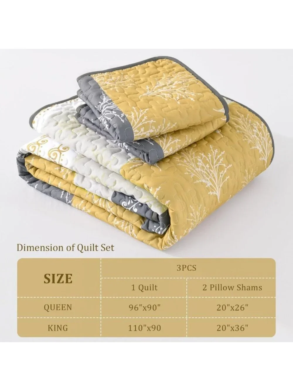 Boho Lightweight King Quilt Set, Striped Branch Bedspread, Yellow Bedding Decor